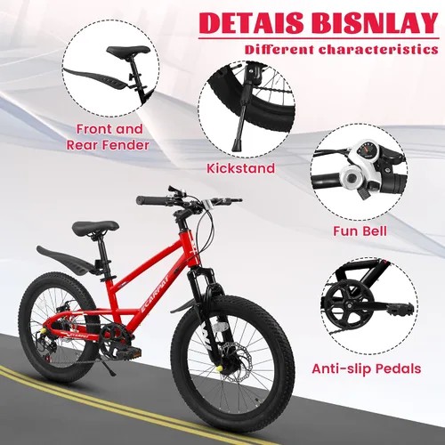 Miniatura 2 de Bicicleta de montaña para niños de 20 pulgadas, bicicleta de montaña para niños y niñas de 8 a 12 años, 7 velocidades para adolescentes, bicicletas