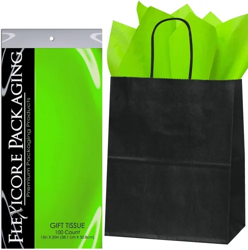 Miniatura 18 de Flexicore Packaging® Bolsas de regalo de papel kraft negro de 8 x 4.75 x 10.25 pulgadas + papel de seda de regalo (azul rey, 5 bolsas)