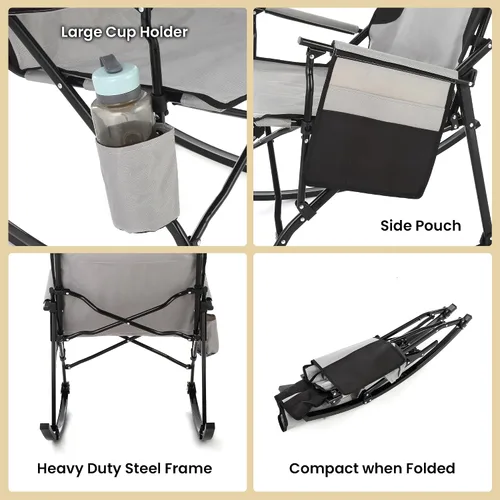 Miniatura 5 de ARROWHEAD OUTDOOR Silla Mecedora Plegable de Campamento con Portavasos Grande, Bolsillo Lateral, Plegable que Ahorra Espacio, Balancín Mejorado