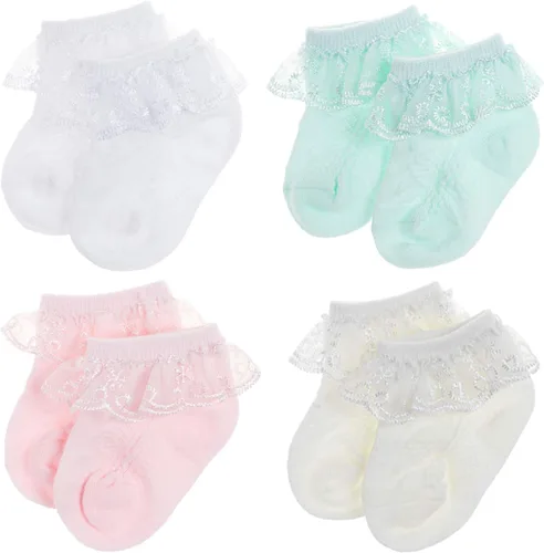 DRESHOW Calcetines de bebé para niñas con ojales y volantes de encaje, calcetines de vestir para recién nacidosbebésniños pequeñosniños para niña