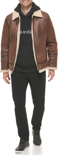Miniatura 7 de Calvin Klein Faux Leather Men-Bomber Jacket with Shearling Lining