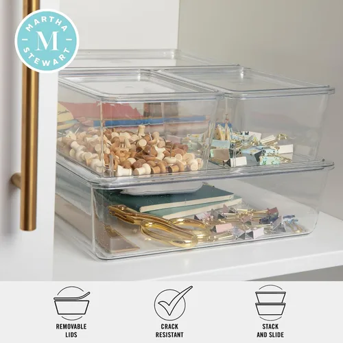 Miniatura 3 de Martha Stewart Brody - Contenedores organizadores de plástico con tapas para oficina en casa, cocina o baño, paquete de 4, 2 pequeños/1 mediano, 1