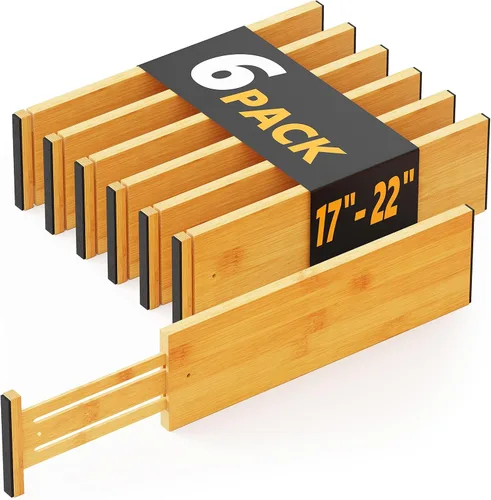 Miniatura 8 de SpaceAid - Separadores de cajones de bambú para cómoda de 6 piezas, organizadores de cajones ajustables de 4.65" de alto, 12.5"-17" de ancho