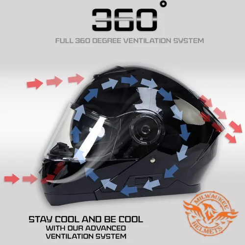 Miniatura 4 de Milwaukee Helmets MPH9815DOT Breeze - Casco modular de motocicleta avanzado negro brillante con visera desplegable