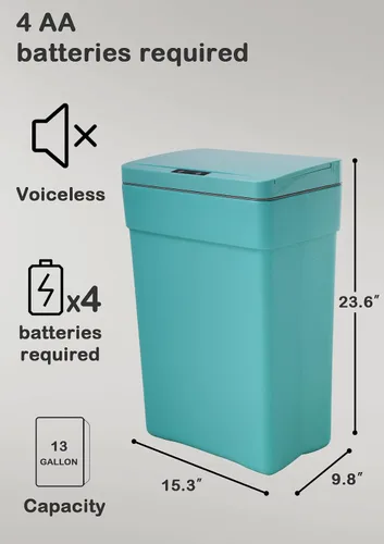 Miniatura 6 de Bote de basura automático sin contacto de 13 galones, con tapa, azul, polipropileno, sensor de movimiento
