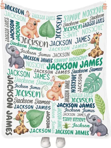 Artsadd Manta personalizada con nombre, manta personalizada de animales de la selva, manta personalizada de safari para niños, niñas, baby shower,
