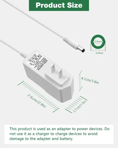 Miniatura 4 de Fuente de alimentación de 12 V 1 A, blanco, 100-240 V CA a CC 12 voltios 1Amp 0.8A 500mA 400mA Cable adaptador de alimentación 0.217 in x 0.098 in