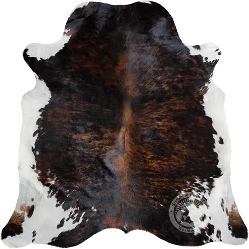 Miniatura 8 de Sunshine Cowhides Alfombra de piel de vaca tricolor 100% auténtica, alfombra de estilo moderno de piel de animal y alfombra para suelo para sala