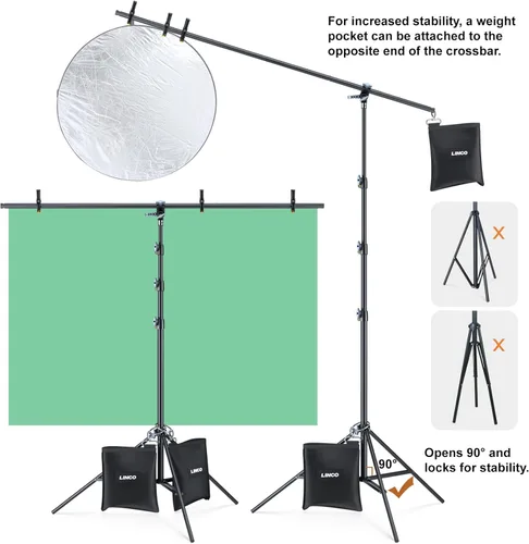 Miniatura 6 de LINCO Lincostore - Kit de soporte de fondo portátil en forma de T de 6.7 pies de ancho y 9.5 pies de alto ajustable para telón de fondo para fotos