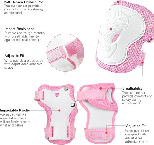 Miniatura 3 de Casco de bicicleta para niños de Banzk, para edades 3-5-8-14+, para niñas y niños, casco con rodilleras, coderas y muñequeras, ventilación, #2 Rosa