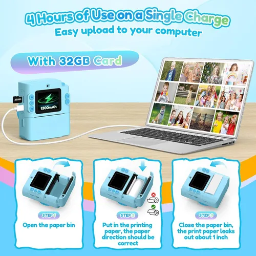 Miniatura 8 de Cámara para niños Impresión instantánea: Juguetes para niños y niñas, cámara digital que imprime fotos, regalo de cumpleaños de doble lente