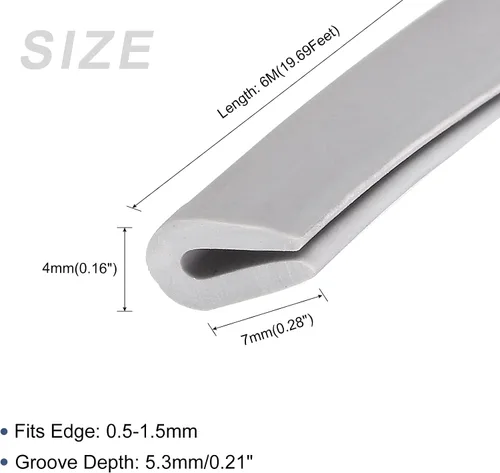 Miniatura 2 de METALLIXITY Moldes de borde (19.69 pies), 1 unidad, canal U de PVC para tira de sellado de borde de 0.020-0.059 in, para ventanas de puertas