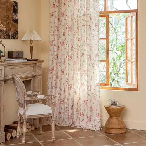 Miniatura 13 de Cortinas florales de granja semiopacas para sala de estar, de 63 pulgadas de largo, mezcla de lino y algodón, paneles de cortina de ventana cortos