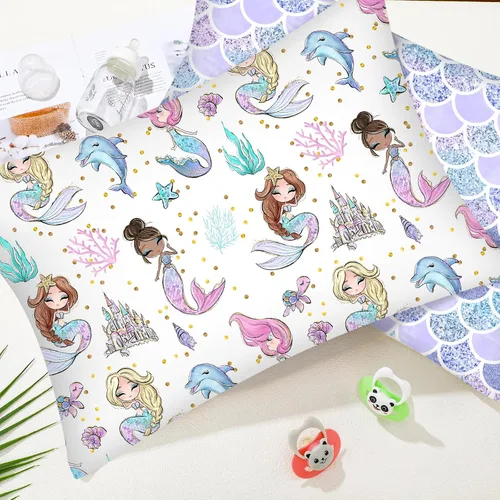 Miniatura 4 de Ganeen 2 fundas de almohada de sirena para niños pequeños, tamaño 14 x 19 pulgadas, se adapta a 12 x 16 pulgadas o 13 x 18 pulgadas, funda