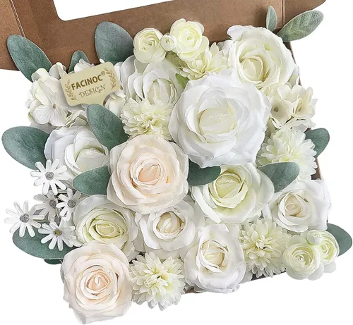 Miniatura 39 de FACINOC Rosas Flores Artificiales Ramo Combo Caja Set para Bricolaje Centros de Mesa de Boda para Mesa Nupcial Baby Shower Fiesta Decoraciones