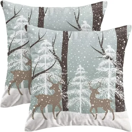 Miniatura 18 de AEIOAE Juego de 2 fundas de almohada de Navidad de 12 x 20 pulgadas, color rojo ciervo, alce y ciervo, fundas decorativas de lino de Navidad