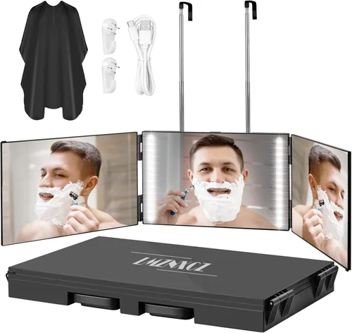 Miniatura 8 de LMZNXCZ Espejo de 3 vías para corte de pelo automático, espejo de 360 cortes para hombres para uso de barbero, para ver la parte posterior