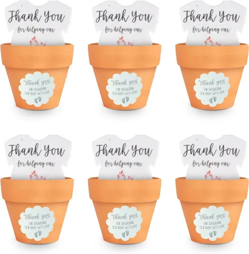 Miniatura 11 de Juego de 6 semillas de papel – 6 mamelucos verdes y 6 macetas naranjas con calcomanías para baby shower, revelación de género, cumpleaños, día