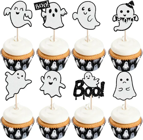 Miniatura 19 de Rsstarxi 1 paquete de decoración de pastel de cumpleaños con purpurina Have a Killer, decoración sangrienta de Halloween para decoración de pastel