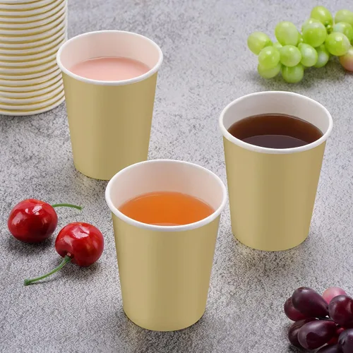Miniatura 3 de Vasos de papel dorados de 9 onzas [paquete de 50] desechables para café, bebidas frías y calientes, té, agua, leche, jugo, bebidas, purpurina