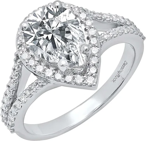 Miniatura 10 de Dazzlingrock Collection Anillo de compromiso con forma de lágrima y diamante blanco natural redondo de 0.45 quilates con halo de diamantes blancos