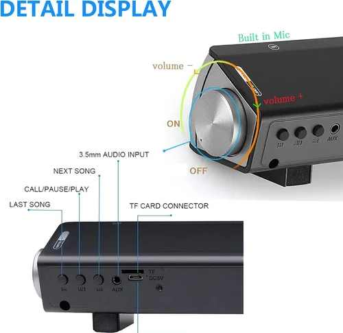 Miniatura 4 de TOPROAD Barra de sonido, barra de sonido con cable e inalámbrico Bluetooth 5.0, micrófono integrado, para teléfono celular/tablet/proyector