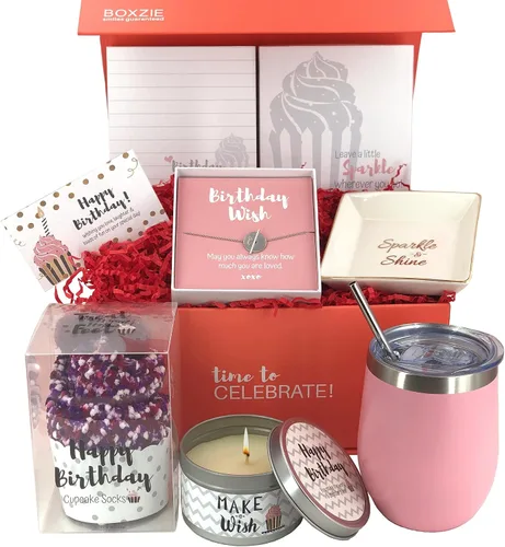 Regalos de feliz cumpleaños para mujer, juego de cesta de regalo para mujer, caja de cumpleaños, paquete único de atención de la amistad, regalos