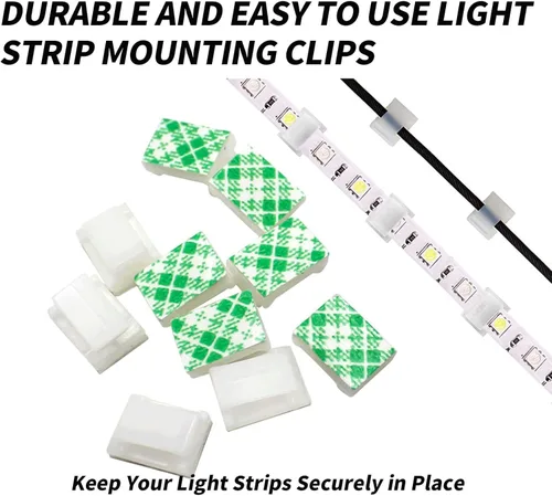 Miniatura 6 de 80 clips de montaje de tiras de luz LED para pared, soportes autoadhesivos, sujetadores para tiras de luz de 0.315 pulgadas de ancho, soporte