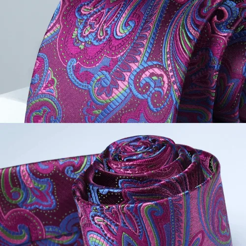 Miniatura 225 de HISDERN Corbatas para hombre, corbata de cachemira y bolsillo cuadrado tejido clásico floral para hombre, corbata de fiesta de boda