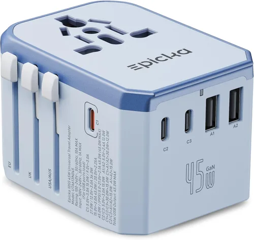 Miniatura 8 de EPICKA Adaptador de viaje universal GaN 45W, adaptador de enchufe de viaje europeo con carga rápida PD&QC (2 puertos USB-A y 3 puertos USB-C)