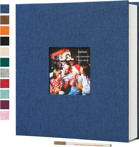 Spbapr - Álbum de fotos grande autoadhesivo de 3 x 5, 4 x 6, 5 x 7, 8 x 10, álbum de recortes magnético, 40 páginas en blanco, cubierta de lino, Azul