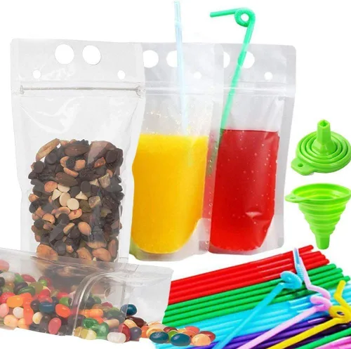 Miniatura 10 de 100 bolsas de doble cremallera para bebidas con 100 popotes y 30 bolsas de paletas plegables de mano resistentes para batidos, bebidas frías