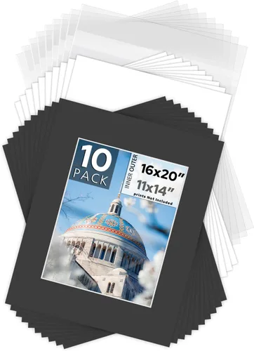 Miniatura 12 de Mat Board Center, paquete de 25 alfombrillas fotográficas de 8 x 10 pulgadas + respaldo + bolsa, kit de exhibición de tablero precortado para fotos