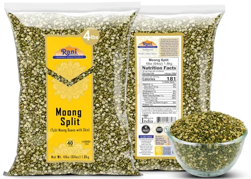 Miniatura 2 de Rani Moong - Lentejas indias divididas (granos de mung con piel) de 64 onzas (4 libras), 4.0 lbs a granel, totalmente naturales, aptas para gluten
