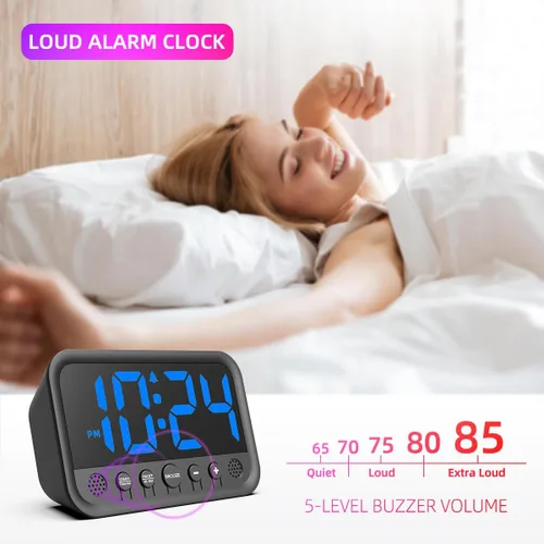 Miniatura 2 de Pequeño reloj digital LED para dormitorio, reloj despertador fuerte para adultos y adolescentes que duermen mucho Reloj de escritorio eléctrico
