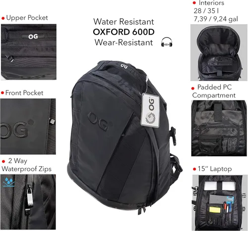 Miniatura 7 de Mochila de Motocicleta Original OG Negra Expandible, Bolsa para Casco de Moto, Correa para Casco
