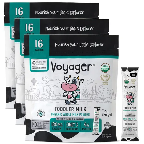 Miniatura 10 de Leche para niños en movimiento Voyager, leche entera en polvo estante USDA Orgánica, ideal para viajes, sin refrigeración, sin gluten, sin