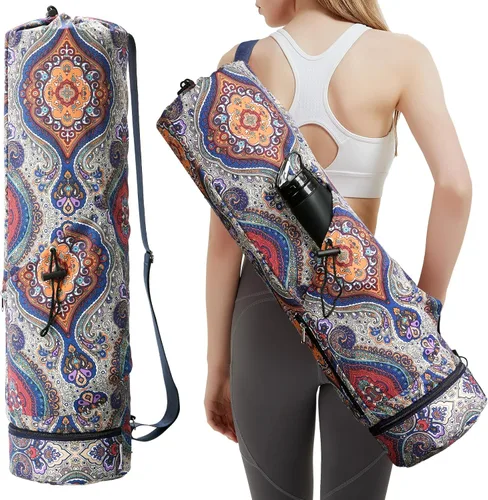 Miniatura 20 de sportsnew Bolsa para esterilla de yoga con bolsillo para botella de agua y bolsillo inferior para artículos mojados, bolsa de transporte para Beige