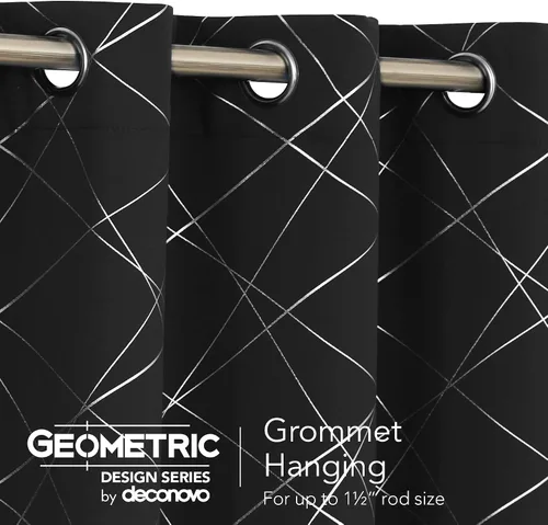 Miniatura 4 de Deconovo Cortinas opacas para dormitorio con estampado de líneas geométricas, juego de 2 paneles, eficiencia energética, con ojales, para oscurecer
