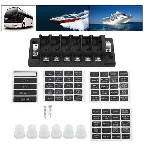 Miniatura 2 de Raguso Caja de 6 vías Coche Bloque Línea Disyuntor Estaño Plateado Cobre Independiente Circuito Buena Conductividad para Faros de Coche Navegación
