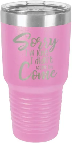 Miniatura 22 de Sorry I'M LATE I DIDN'T WANT TO COME Vaso negro de 30 onzas con popote y tapa superior deslizante Taza de viaje de acero inoxidable Comparar
