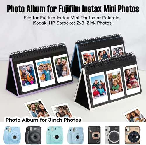 Miniatura 4 de Mini álbum de fotos para cámara Fujifilm Instax Mini, álbum de fotos de 96 bolsillos para Polaroid, álbum de pantalla de escritorio de cuero