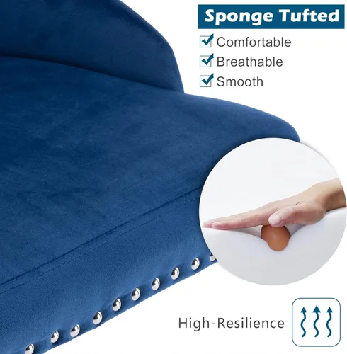 Miniatura 7 de VINGLI Silla de Escritorio de Terciopelo Azul Marino sin Brazos para Oficina en Casa con Base/Ruedas Doradas, Linda Silla de Tocador/Maquillaje