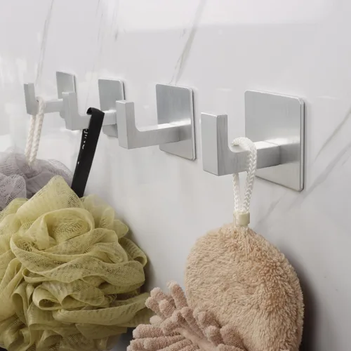 Miniatura 3 de Ganchos para Toallas de Baño, Paquete de 6 Ganchos Cuadrados Autoadhesivos para Abrigos, Gancho Resistente para Bata Sin Perforaciones, Colgador