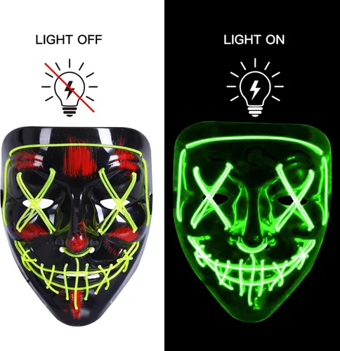 Miniatura 2 de Máscara de luz LED de Halloween, máscara brillante de miedo para disfraces de cosplay, festivales, suministros de fiesta de carnaval, regalos Verde