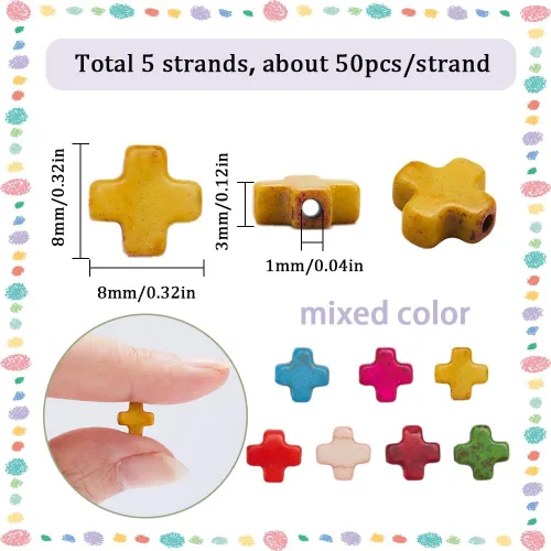 Miniatura 2 de SUNNYCLUE 1 caja de 250 cuentas cruzadas pequeñas y coloridas dijes de cruz a granel de Pascua sintética turquesa piedra cruz cuentas pequeñas 250