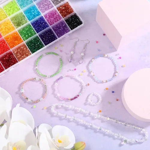 Miniatura 7 de PAXCOO 5600 Piezas de Cuentas de Cristal para Hacer Joyería, Pequeñas Cuentas de Acrílico Facetadas para Manualidades, Cuentas Bicónicas de Gema