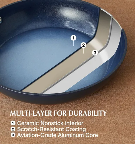 Miniatura 4 de KOCH SYSTEME CS Sartén pequeña, antiadherente de 8 pulgadas con revestimientos de cerámica no tóxicos, sartén antiadherente, sartén pequeña, Azul