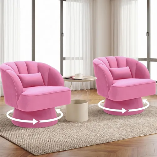 Miniatura 30 de GarveeHome Silla de acento moderna giratoria de barril, sillón tapizado de terciopelo de 360 grados con respaldo a rayas y acolchado suave, cómoda