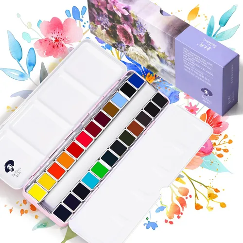 Miniatura 10 de Paul Rubens Juego de pintura de acuarela grado artista, 24 colores vivos con caja de metal portátil para artistas, principiantes, aficionados
